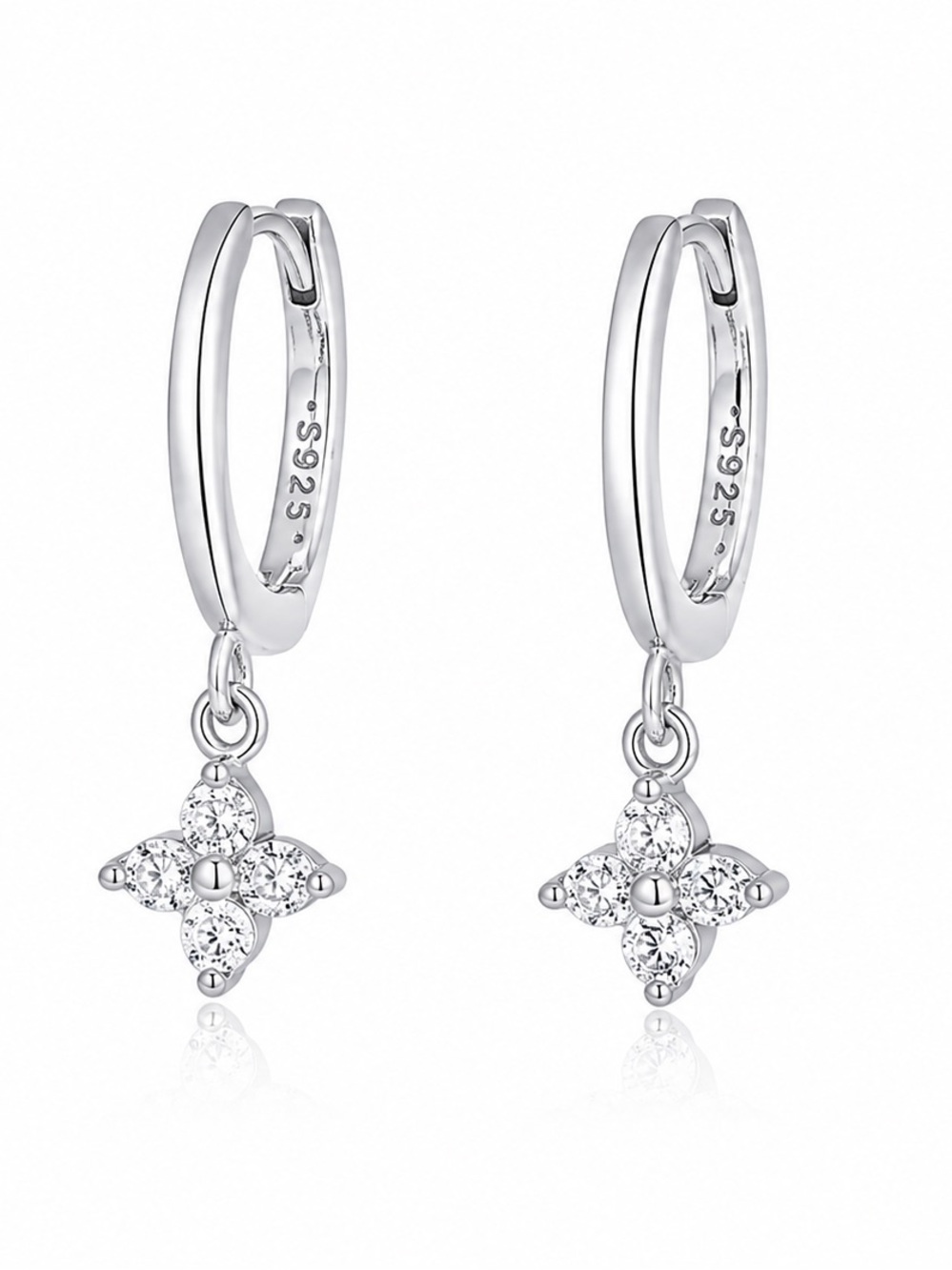 925 Sterling Silver Dainty Hoop Earrings with CZ Flower Charm Elegant Minimalist